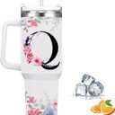 FOLAI Insulated Travel Coffee Mugs, 40oz Steel Water Bottl,Tumbler with Handle and Lid Straw,Thermal Cups for Hot and Cold Drinks Printed with Letters Personalized Unique Gifts for Women and Man(Q)