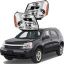 munirater Chrome Housing Headlight Assembly Driver and Passenger Side Replacement for Equinox 2005-2009 with Amber Corner 15888058, 15888059