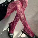Milumia Women's Floral Lace Tights Y2k Patterned Fishnet Pantyhose Sexy Stockings All Burgundy One Size
