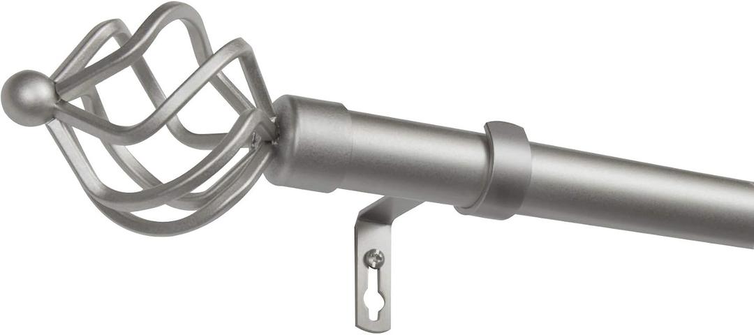 EXCLUSIVE HOME Torch 1" Curtain Rod and Finial Set, Matte Silver, Adjustable 84"-160"