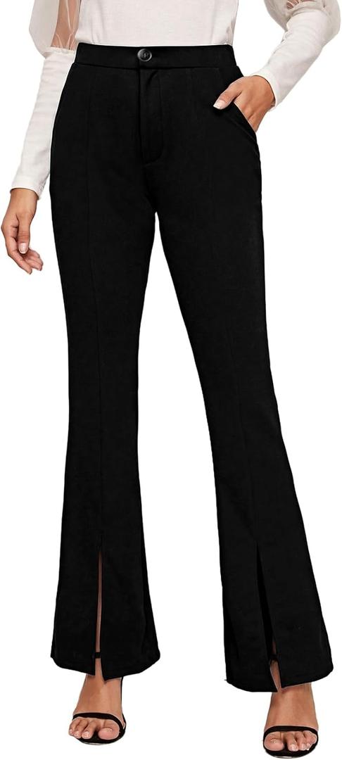 EVALESS Womens Dress Pants 2024 Fashion High Waisted Casual Flare Pants Slim Stretch Business Work Pants (Medium, Black)