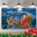 Christmas Decorations Vintage Style, Vintage Santa Sleigh Deer Large Merry Christmas Banner Backdrop, Xmas Flag Photo Booth Sign Wall Background Hanging Banner for Indoor Outdoor Party Decoration (185cm*110cm, Blue Sled)