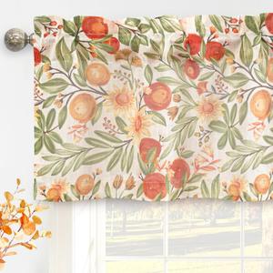 DriftAway Orange Harvest Linen Valances for Windows Light Filtering Floral Kitchen Valance Autumn Fall Printed Vintage Privacy Topper 3 inch Rod Pocket 52 Inch by 18 Inch Orange Coral Gold