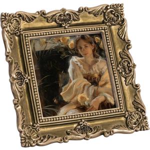 Eletecpro 3x3 Vintage Picture Frame with Real Glass Cover, Ornate Antique Photo Frame, Display 3x3 Picture for Tabletop or Wall Hanging, Gold Home Decor for Gallery Art