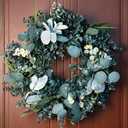 Wreath for Front Door, 18 Inch Spring Summer Eucalyptus Wreaths, Handmade Greenery Wreath All Season for Outside Window Wall Festival Farmhouse Indoor Outdoor Party Holiday Wedding Home Decor