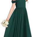 Off-Shoulder Junior Bridesmaid Dresses Long Chiffon Flower Girl Dress for Teen Girls Party Pageant Gowns Halter (Green, 16)