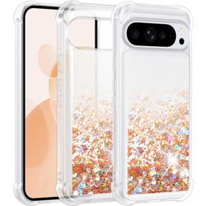 Liquid Glitter Case for Google Pixel 10 Pro XL, Flowing Sparkle Quicksand Design Bling Glitter Clear Case for Women, Soft TPU Shockproof Girly Case, Gold