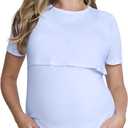 Motherhood Maternity Women's Short Sleeve Crew Neck Nursing Tee Shirt for Breastfeeding with Easy Access, XS