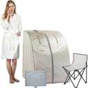 Smartmak Far Infrared Sauna, Full Body One Person Portable SPA Set with Time & Tempreture Remote Control, Heating Foot Pad and Foldable Reinforced Chair (L 27.6 x W 31.5 x H 37.8)- Beige