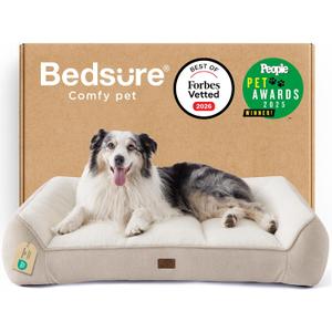 Bedsure SupportMax XL Orthopedic Dog Beds Large Sized Dog - As Seen on TV Extra Thick Supportive Dogs Couch with Waterproof Washable Cover, Extra Large Comfort Pet Sofa with Soft Sherpa, Beige (Cream)