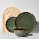 Pokini Stoneware Dinnerware Sets for 6, Microwave Safe Plate and Bowl Set, Easy to Clean & Durable Dishes Sets for Small to Medium Families, Sage Green