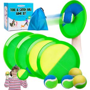 Toss and Catch Ball Game Set, 4 Paddles and 4 Balls Outdoor Paddle Catch Game for Kids, Backyard Beach Pool Yard Toy, Summer Birthday Gift for Boys Girls Ages 4-12