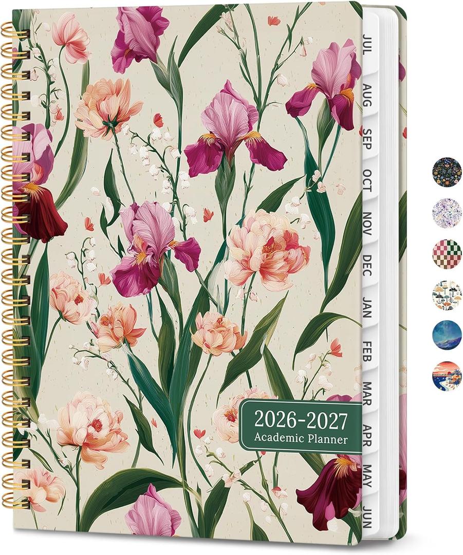 2 x ZOTIA Planner 2026-2027, Jul 2026-Jun 2027 Weekly & Monthly Calendar | Cute Planner Spiral Bound Planning Tool with Tabs and Pocket, Fit for Students & Teacher, 6.3" x 8.5", Iris Peony