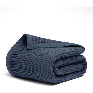 Salt Earth GOTS Certified 100% Organic Cotton Throw Blanket, 90" X 90" Waffle Blankets & Throws for Bed, Throw Blanket for Couch, Modern & Cozy Blanket, All Seasons Waffle Blanket, Soft Blanket(Navy)