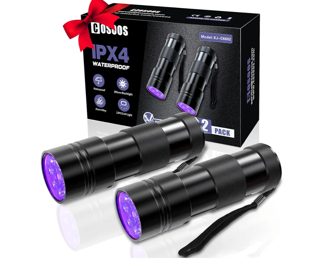 COSOOS 2 Pack UV Flashlight, 12 LED Handheld Blacklight Flashlight 395nm Mini Light Torch Detector for Dog Pet Urine Stains, Bed Bugs and Scorpions. (Batteries not Included)