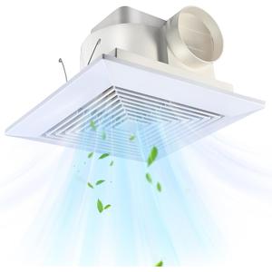 FEITON 110 CFM Bathroom Fan Exhaust Fan Ceiling Mount, 30W, 110V, 1.0 Sones, Square Quiet Ventilation, 4-in Duct, 8.8" x 8.8" Mounting Hole