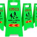 XPCARE 24 Inches Kids Playing Sign for Street, 4PACK Green Children at Play Safety Sign with Reflective Tapes,Caution Slow Down for Street,Kids and Pets at Play Warning Sign