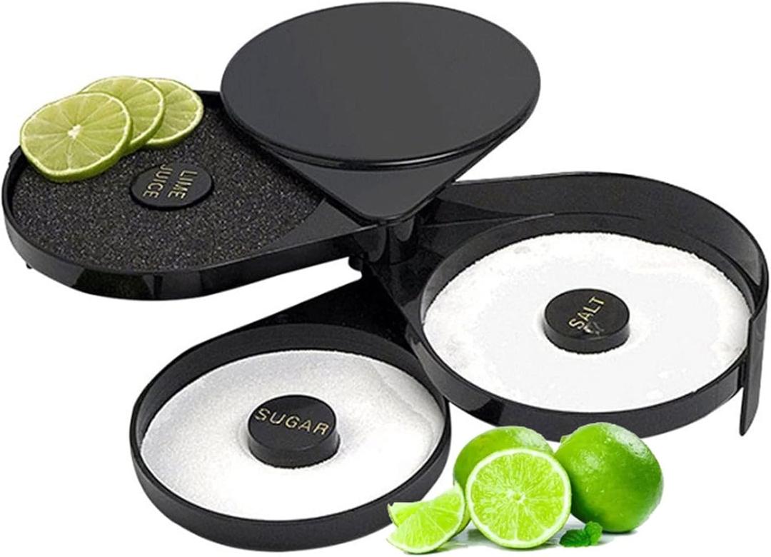 1 Pack 3 Tier Bar Glass Rimmer for Margarita and Cocktail, Bartender Tool,Salt Box Spice Container