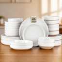 GBHOME 24-Piece Ceramic Dinnerware Set for 6, Handpainted Plates, Pasta Bowls & Bowls Set with Rustic Terracotta Underside, Scratch-Resistant, Dishwasher & Microwave Safe,Speckled Glaze White