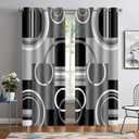 Black Gray Geometric Blackout Curtains for Bedroom, White Gray Modern Abstract Plaid Circle Room Darkening Curtain Thermal Insulated Window Drapes for Living Room, 2 Panels, 42x84 inches Length