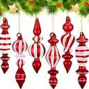 6 Pcs Red and White Glass Finial Christmas Ornaments Candy Cane Striped Glass Drop Hanging Ornaments Peppermint Christmas Tree Decorations for Holiday Xmas Tree Party Decorations