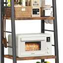 4 Tier Kitchen Storage Cart with Lockable Wheels & 6 Hooks, Mobile Utility Organizer Rolling Cart for Small Spaces, Bar Cart for Kitchen and Living Room, Rustic Brown