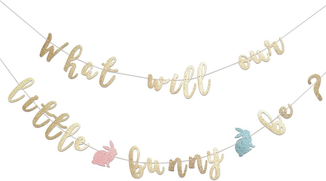 What Will Our Bunny Be Banner - Easter Themed Baby Shower Decoration,What Will Our Bunny Be Gender Reveal Decor (bunny glitter banner)