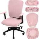 Tallew 4 Pieces Office Chair Covers Set Computer Universal Protective Stretchable Chair Seat Covers Desk Armrest Slipcovers Pads Office Cushion Backrest for Rotating (Polyester,Pale Pink)