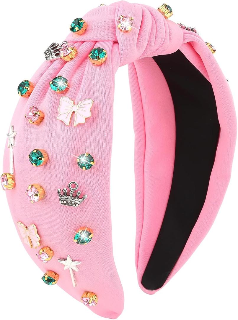 YARIEW Witch Headbands for Women Knotted Headband with Crown Magic Wand Witch Theme Birthday Party