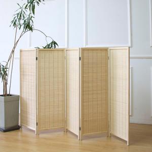 Furnnylane 5 Panel Short Room Divider Screen, Beige Freestanding Partition, Small Bamboo Panel Divider for Room Seperation, 3.95 FT Tall