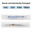 100pcs 1ml/cc 25G 5/8 inch (16mm) for Industrial Scientific Accessories, Refilling Liquid, Individually Wrapped