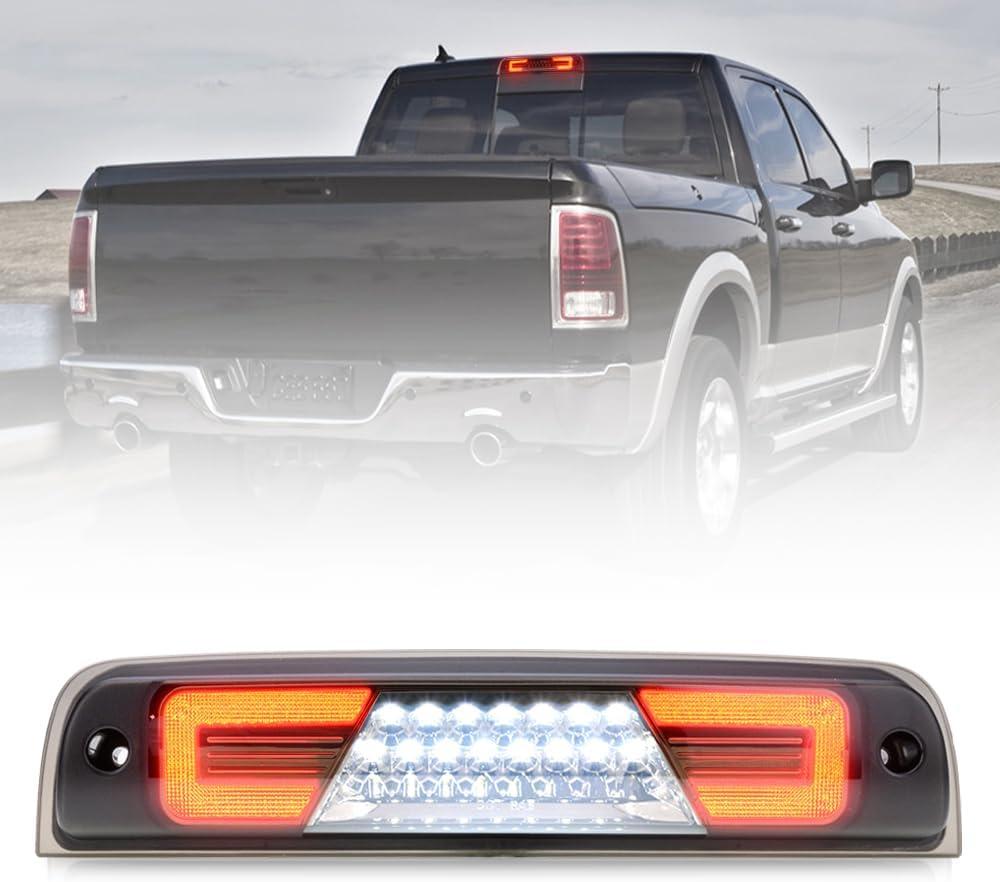 RAM 1500 LED Third Brake Light for 2009-2024 Dodge Ram 2500 3500 4500 5500 High Mount Red 3rd Brake Stop Lamp Pickup Trucks White Cargo lights Rear Center Tail Lights CHMSL With Seal Foam Gaskets