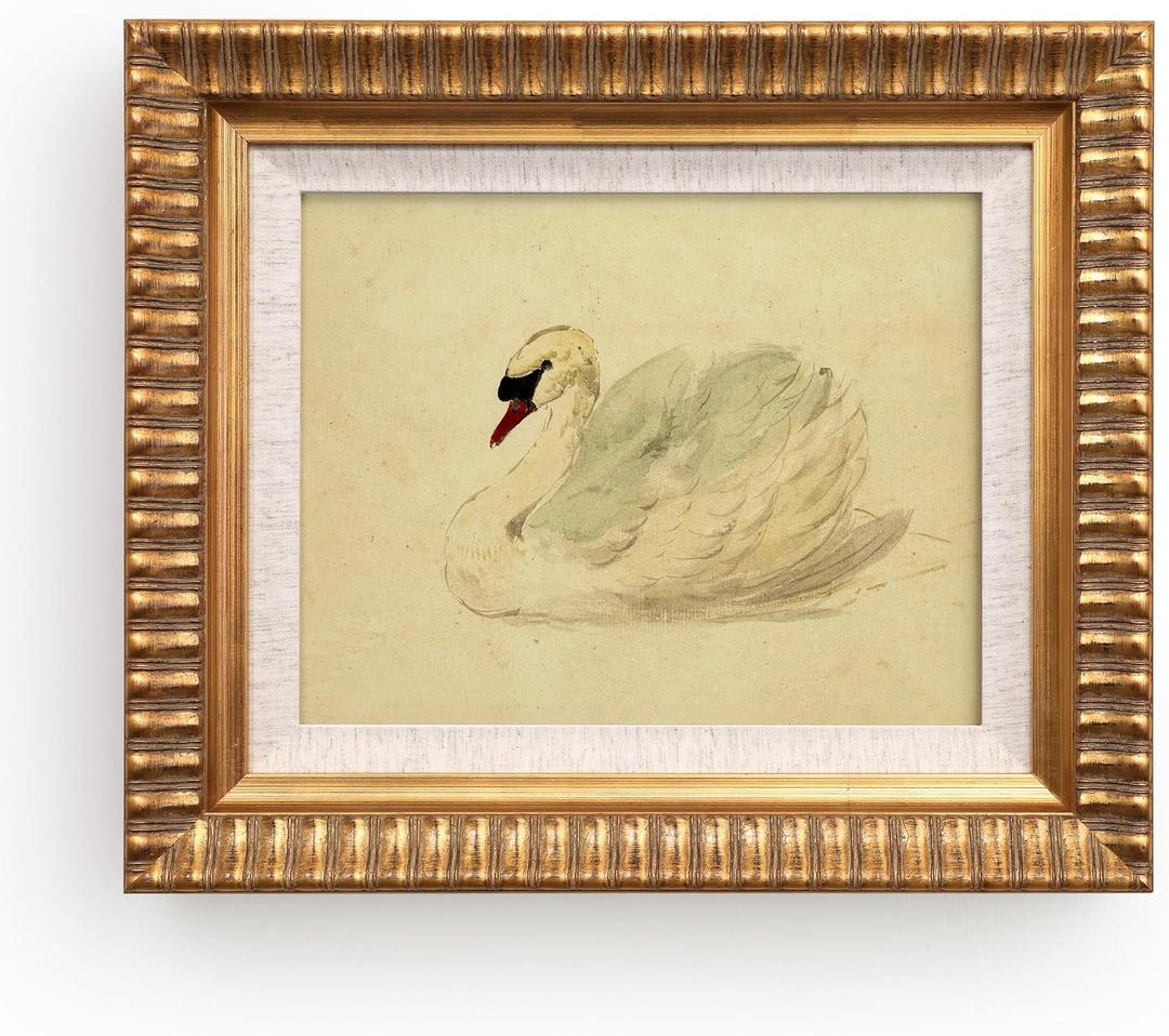 SoochART Vintage Framed Canvas Wall Art with Golden Wood Frame, Swan Art Print, 11"×14" Picture Frame with Glass for Living Room, Bathroom, Kitchen & Bedroom Decor, 11x14