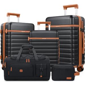 UKEIN Luggage Sets 5 Piece, Carry On Luggage 20In With Spinner Wheels, Hardside Suitcase Set with TSA Lock,Durable Large Suitcase With Travel Backpack for Men-20/24/28in (Black, 5 piece set)