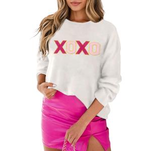 LEMAFER Women 2026 Merry Christmas Round Neck Sequin Letters Sweater Casual Solid Slogan Long Sleeve Pullover Sweatshirt Tops (White, M)
