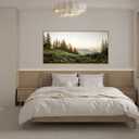 FWIEXA Green Forest Mountain Framed Canvas Wall Art Set, Wildflower Meadow Wall Decor, Floral Pictures Artwork, Nature Sunset Landscape Art Prints for Living Room, Bedroom, Office - Size 20"x40"