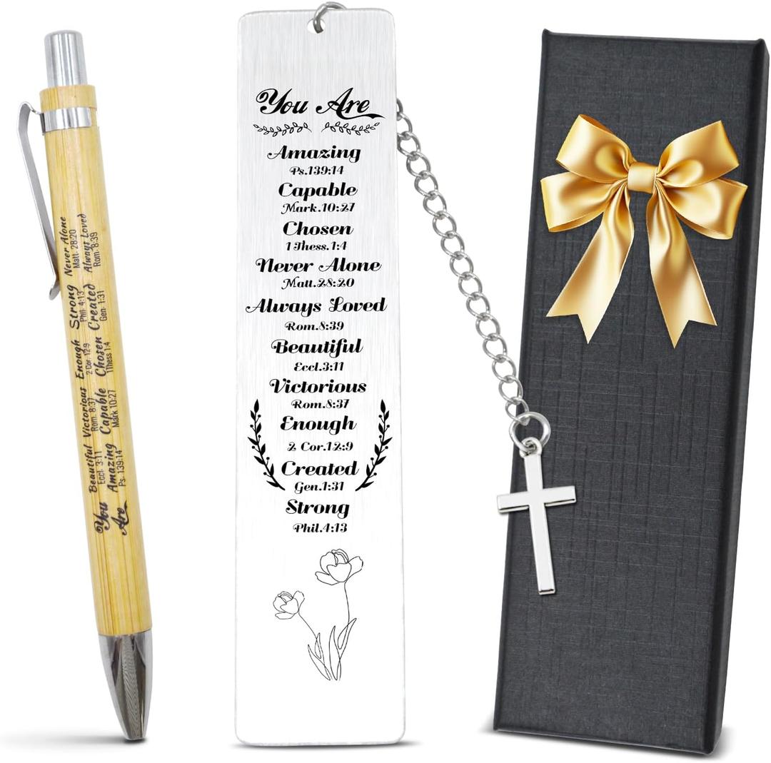 Mothers Day Christian Gifts Bible Bookmark for Women & Pen Set - First Communion Gifts, Baptism Gifts, Confirmation Gift Ideas - Religious Gift for Girl, Boy, Men,Book Lovers