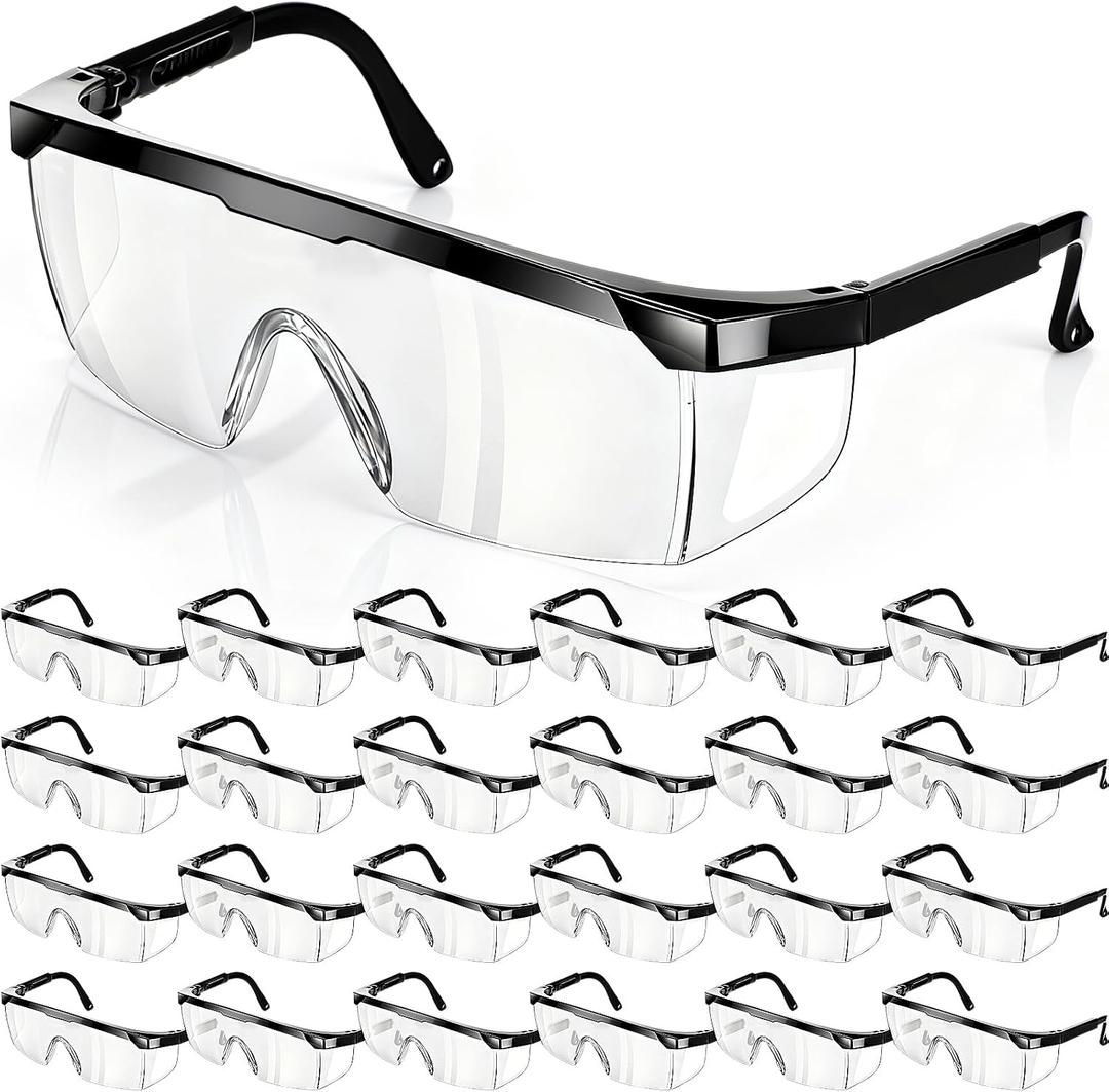 Tellegloww 12 Pack Safety Glasses Clear Anti Fog Goggles for Men and Women Over Spec Glasses Protective Eye Wear Industrial Approved Wide Vision