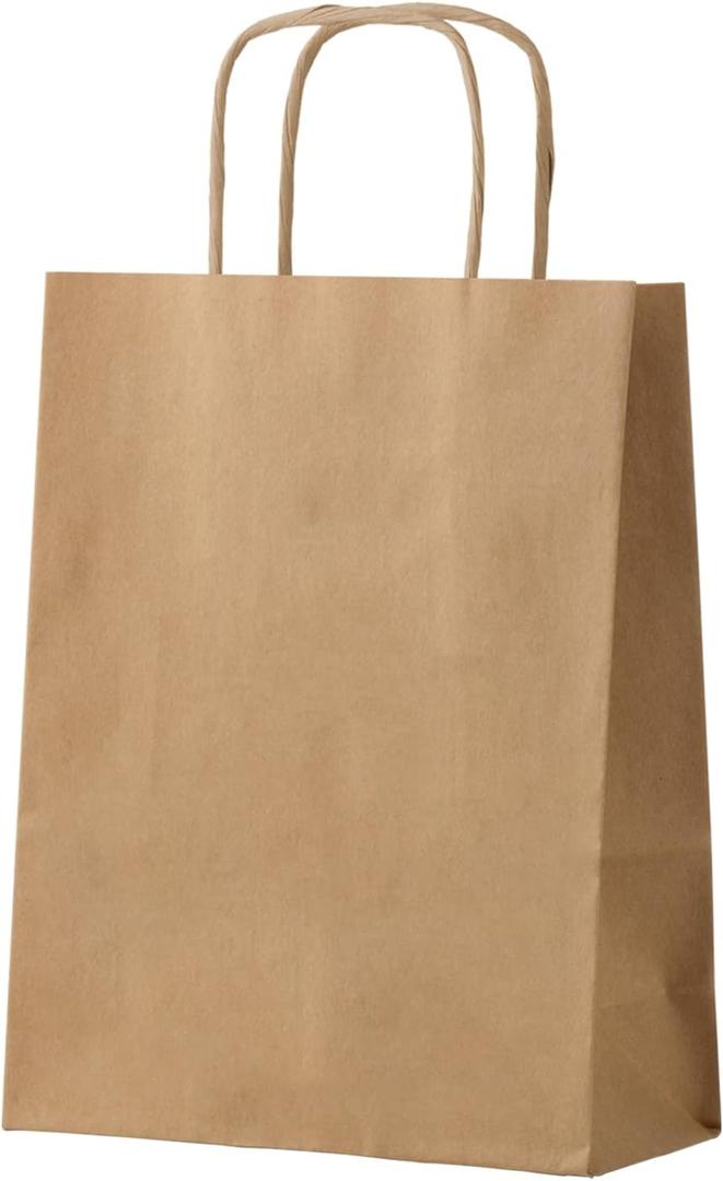 50-Pack Brown Paper Bags with Handles Bulk, 8x4.25x10.5 Inches,Medium-sized Gift Bags with Handles for Party FavorsTake-OutGrocery Shopping & RetailReusable & Durable