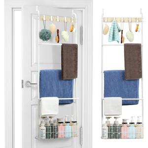 Over The Door Towel Rack, 5-Tier Towel Racks for Bathroom Door Hanging, Bathroom Back of Door Towel Bar, Door Blanket Holder for Clothes, Washcloths,Hand Towels, Sponges,White