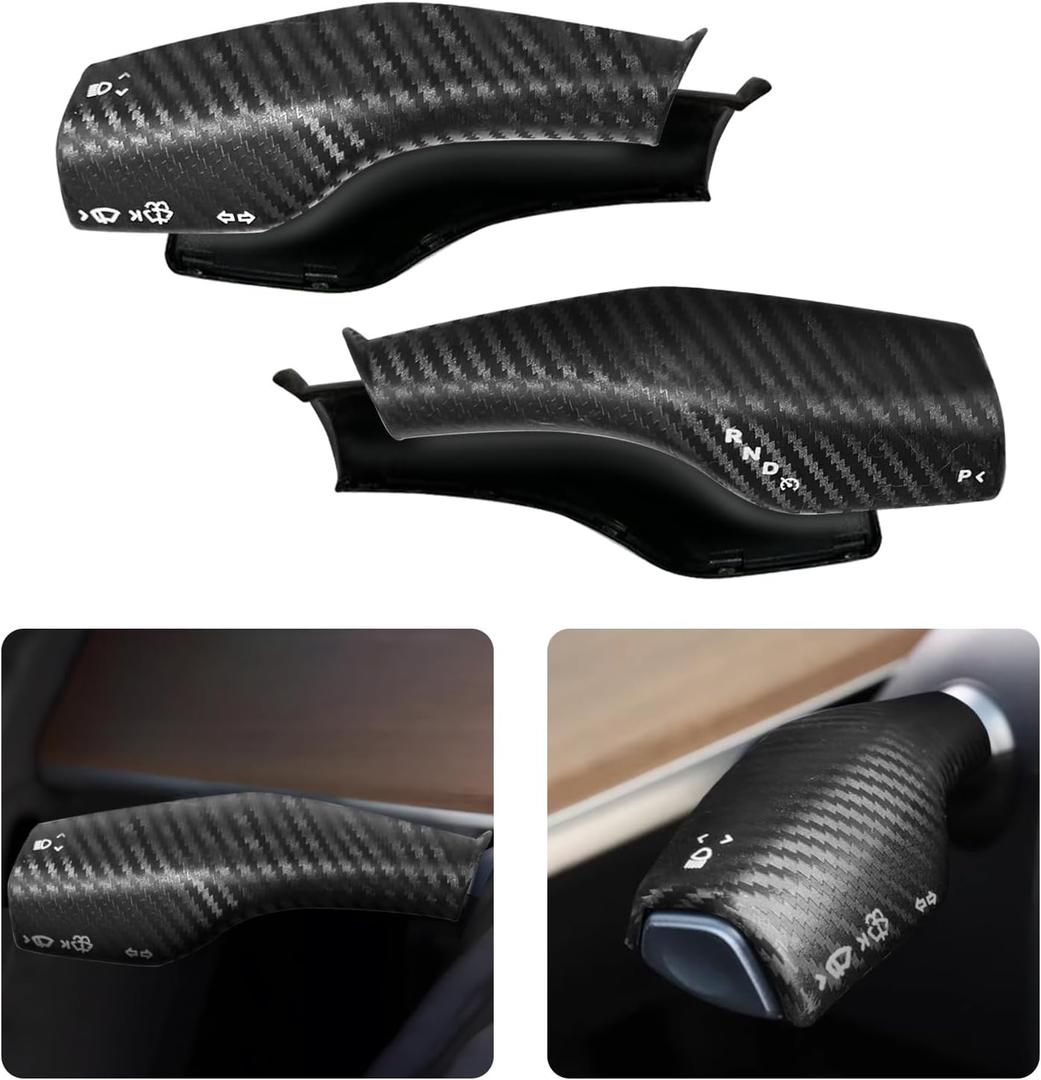 Steering Lever Cover for Tesla Model 3 Model Y 2017-2024, Carbon Fiber Pattern Car Gear Shift Cover, Steering Wheel Cover Tesla Model 3 Model Y 2024 Accessories(Matt Carbon Fiber Pattern)