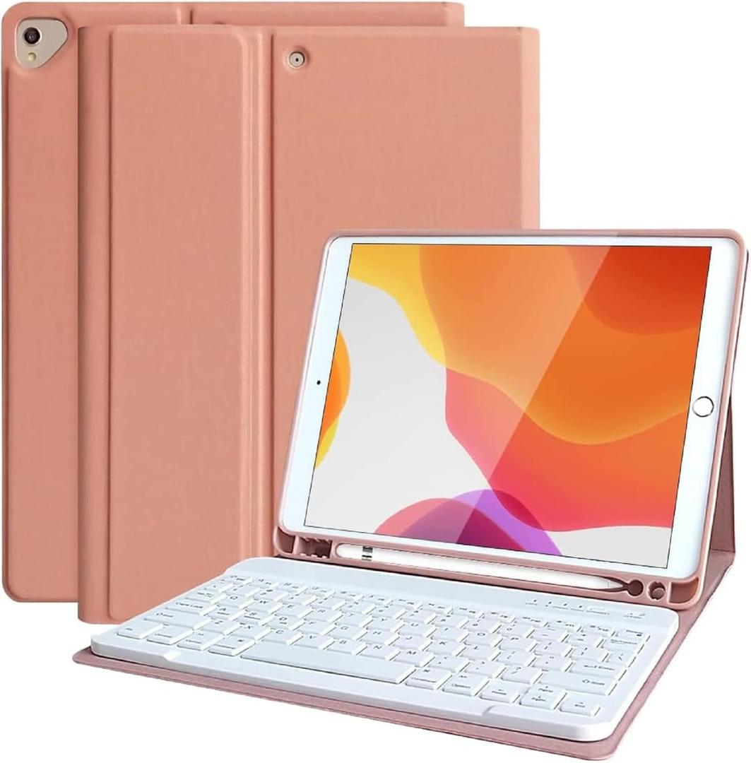 KBCASE Keyboard Case for iPad 9th/8th/7th Generation 2021/2020/2019, Compatible with iPad Air 3/Pro 10.5, Detachable Bluetooth Keyboard Case with Pencil Holder (Champagne)