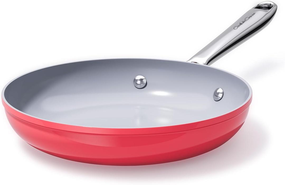 Nonstick Ceramic Frying Pan 8 inch for All Cooktops, Healthy PFAS Free Egg Pan, Even & Quick Heat Distribution Oven Safe to 500F, Healthy Non Toxic Skillet w Ergonomic Stay-Cool Handle, Fusion Red