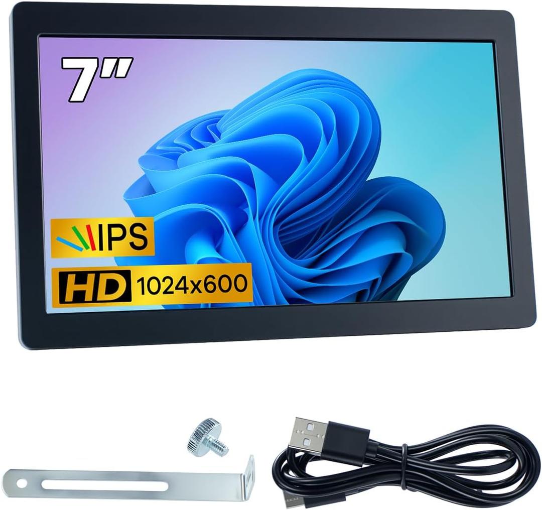 7 Inches USB C Mini Monitor 1024x600 IPS LCD Display Type C Secondary Screen for PC Laptop Windows
