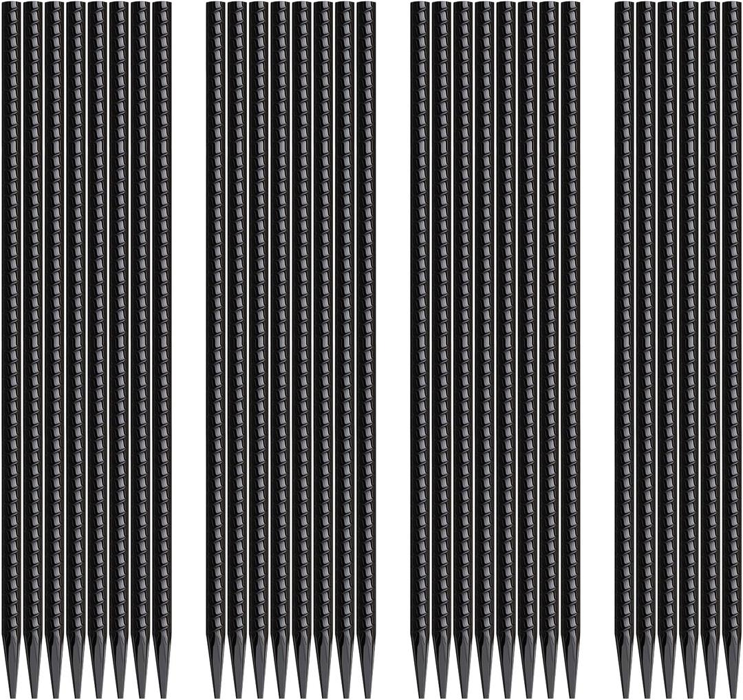 16 Inch Rebar Stakes 30 Pack Heavy Duty Ground Anchors with Chisel Point End Long Straight Steel Tent Stakes 3/8" Thickness Metal Spikes Black Coated for Concrete Timber Camping Garden Plant