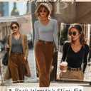 Riyiper 3 Pack Women Long Sleeve Shirts, 95% Cotton V Neck Ribbed Knit Tops Slim Fit Casual Going Out Tee Shirts (L)