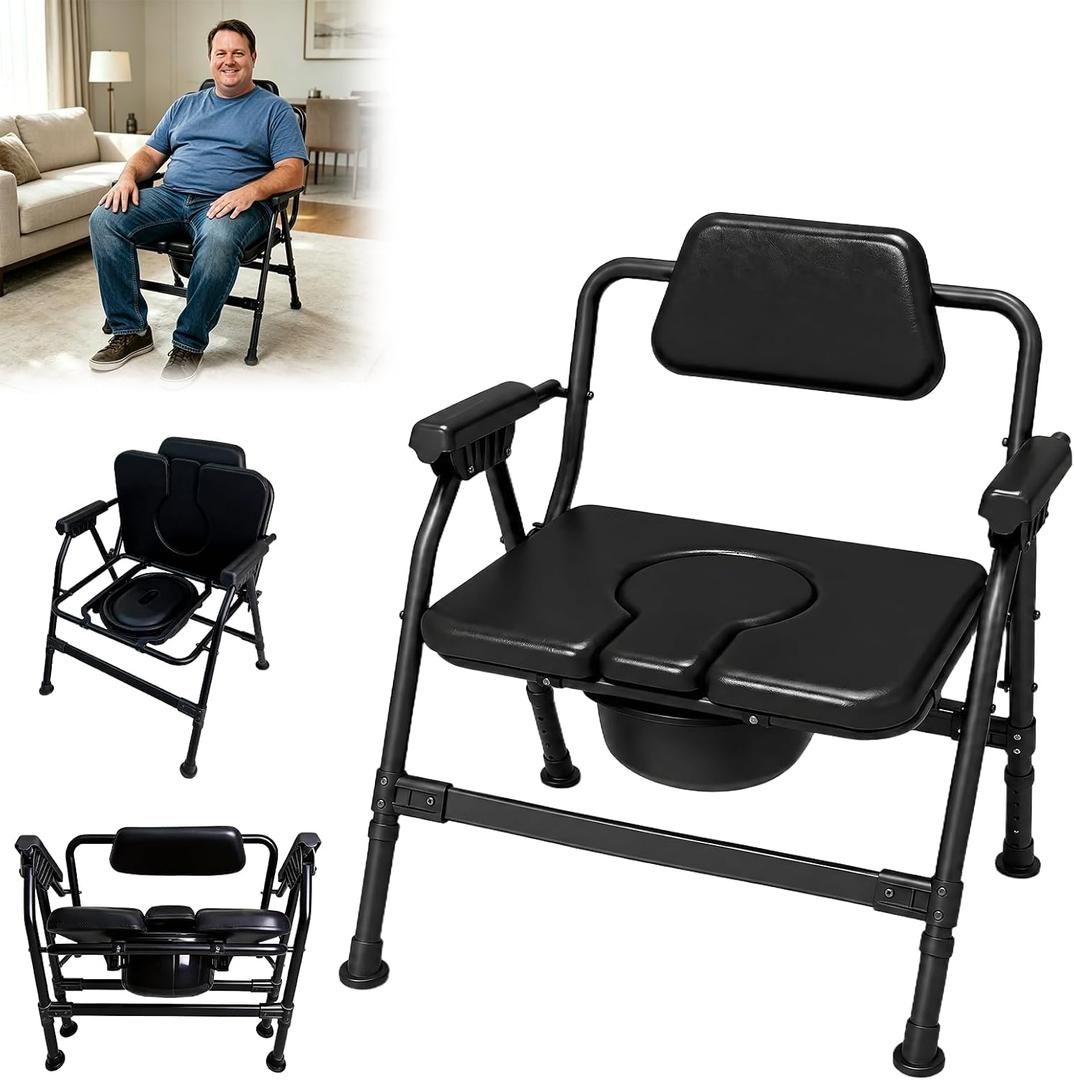 Heavy-Duty Bariatric Bedside Commode, Black