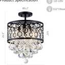 WUZUPS Crystal Drum Chandelier Flushmount Ceiling Light Modern Lighting Fixture for Entry Hallway Kitchen Bathroom Bedroom, H 16.3'' x W 13'', E12 Base, Black, 16.3 inches high, 13 inches wide