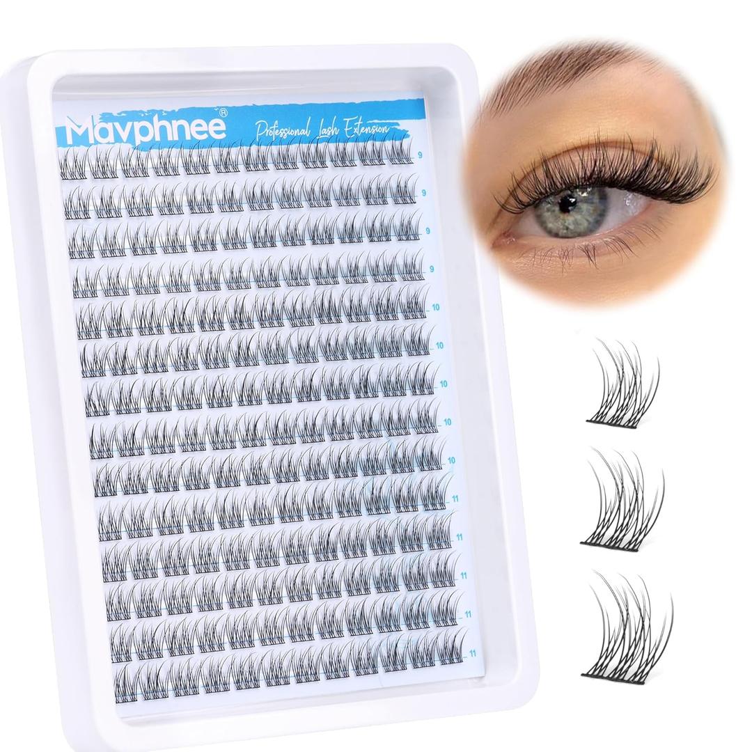 Natural Cluster Lashes CC-Curly 168 Pcs Wispy Lash Extensions 9-11MM Mixed Lengths Eyelash Extension Individuals Self Application DIY at Home by Mavphne,