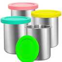 Stainless Steel CreameContainers – 4 Pack, Fit for Deluxe Ice Cream Makers, Silicone Lids, BPA-Free, Dishwasher Safe,